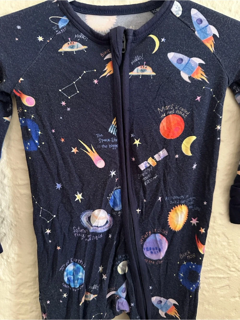 Little Sleepies Solar Explorers Dark Blue Bamboo Zippy Sleeper 3-6 Months Planet